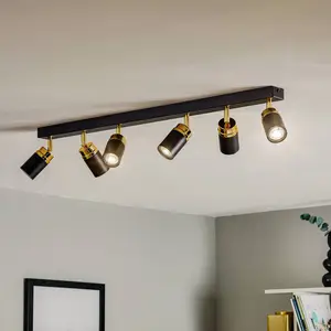Luminex Spot pour plafond Reno, à 6 lampes, noir/doré pas cher