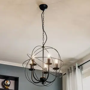 Luminex Lustre Globe à 5 lampes noir pas cher