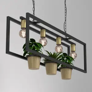 Luminex Suspension Flores, 4 lampes, noir/or, acier pas cher