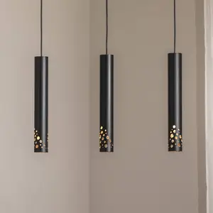 Luminex Suspension Tibia, à 3 lampes, longue, noire, acier, GU10 pas cher