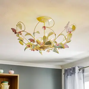 Luminex Plafonnier BUTTERFLY, crème/vert/rosé, acier inoxydable, 3 lampes pas cher