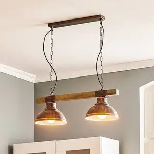 Luminex Suspension Hakon 2 lampes brun rouge/bois naturel