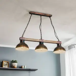 Luminex Suspension Hakon 3 lampes brun rouge/bois naturel pas cher