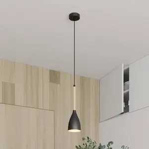 Luminex Suspension Muza, noir/bois clair, Ø 11 cm pas cher