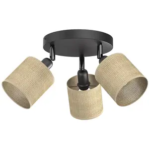 Luminex Plafonnier Adeline, 3 lampes, jute, rond, Ø 45 cm pas cher