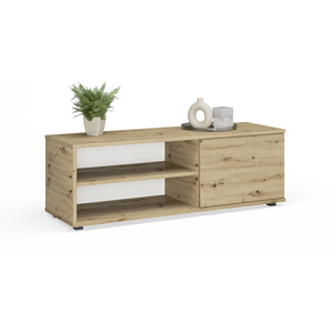 KOBI Meuble tv - viva - blanc - jambes en plastique - style scandinave - l 110 cm x p 35 cm x h 37 cm   chêne artisan pas cher