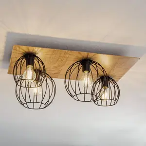 SIGMA Plafonnier Malin, panneau bois angulaire, 4 lampes pas cher