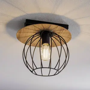 SIGMA Plafonnier Malin, panneau bois rond, 1 lampe pas cher