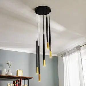 SIGMA Suspension Sopel Due 5, noir/or, à 5 lampes. pas cher