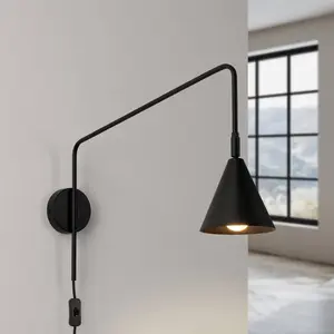 SOLLUX LIGHTING Applique murale LYS, noir, Ø 14 cm, métal, fiche, E14 pas cher