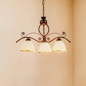 Lamkur Suspension Roma en blanc et brun, à trois lampes pas cher