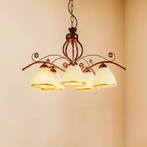 Lamkur Suspension Roma en blanc et brun, à cinq lampes pas cher