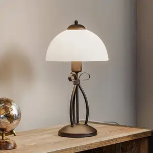 Lamkur Adelle Lampe De Table Avec Abat-jour En Verre, Marron, 1x E27 pas cher
