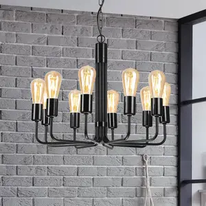 Lamkur Lustre Malou, à dix lampes, noir pas cher