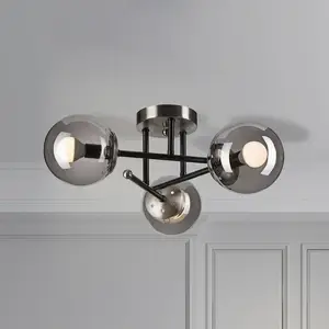 Lamkur Plafonnier Malena, Ø 19 cm, gris fumé, verre/métal à 3 lampes. pas cher