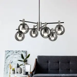Lamkur Plafonnier Lilou, Ø 53 cm, gris fumé, verre/métal, à 6 lampes. pas cher