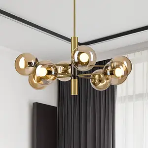 Lamkur Lighting Plafonnier Natalia, doré, Ø 68 cm, verre, à 8 lampes, ...Vendu parluminaire