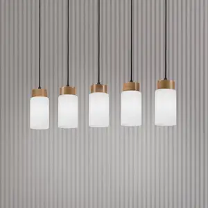 Lamkur Lighting Suspension Markus, verre opale/chêne, longueur 100 cm,... pas cher