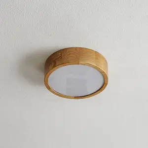 TEMAR LIGHTING Plafonnier Cleo DR275, IP54, Ø 27,5 cm, bois de chêne, E27 pas cher