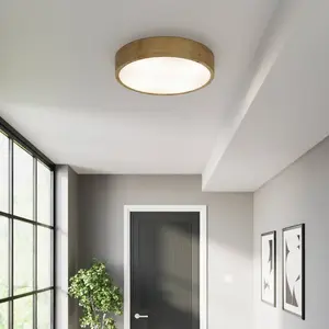 TEMAR LIGHTING Plafonnier Cleo, Ø 48 cm, 4 lampes, bois de chêne, E27 pas cher