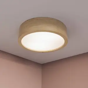TEMAR LIGHTING Plafonnier Cleo, Ø 28 cm, 2 lampes, bois de chêne, E27 pas cher