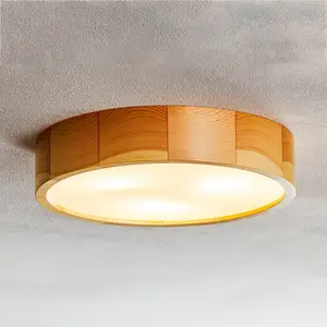 TEMAR LIGHTING Plafonnier Cleo, Ø 37,5cm, 3 lampes, bois de pin, E27 pas cher
