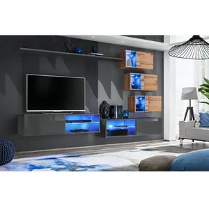 Paris Prix Ensemble Meuble TV "Switch XXIV" 250cm Gris & Naturel pas cher
