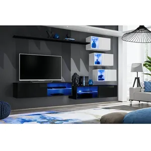 Paris Prix Ensemble Meuble TV Design "Switch XXIV" 250cm Noir & Blanc pas cher