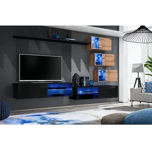 Paris Prix Ensemble Meuble TV "Switch XXIV" 250cm Noir & Naturel pas cher