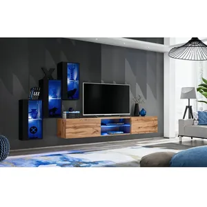 Paris Prix Ensemble Meuble TV "Switch XXII" 210cm Noir & Naturel pas cher