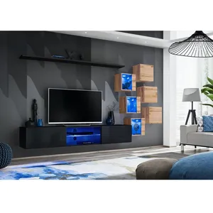 Paris Prix Ensemble Meuble TV "Switch XXI" 260cm Noir & Naturel pas cher