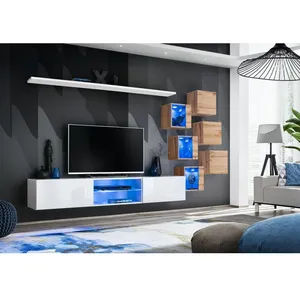 Paris Prix Ensemble Meuble TV "Switch XXI" 260cm Blanc & Naturel pas cher
