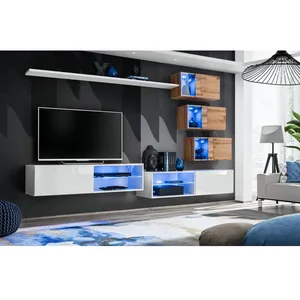 VENETI Ensemble Meuble Tv "switch Xxiv" 250cm Blanc & Naturel pas cher