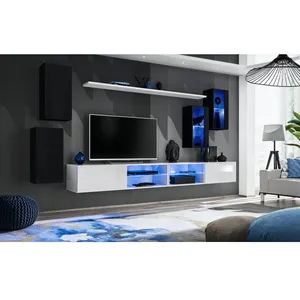 Ensemble Meuble TV Design "Switch XXV" 280cm Blanc & Noir pas cher