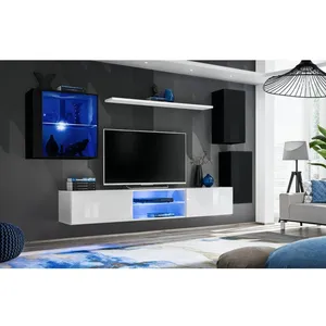 Paris Prix Ensemble Meuble TV Design "Switch XXIII" 250cm Noir & Blanc pas cher