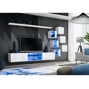 Paris Prix Ensemble Meuble TV Design "Switch XXI" 260cm Blanc pas cher