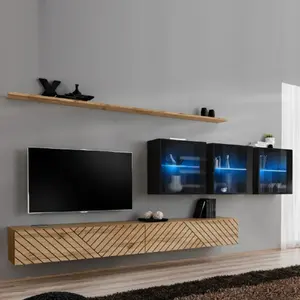 Comparateur de prix : AC-DÉCO Ensemble Meuble TV "Switch Lamel XVII" 340cm Naturel & Noir