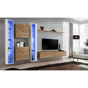 Comparateur de prix : AC-DÉCO Ensemble Meuble TV "Switch Lamel XVI" 330cm Naturel & Blanc