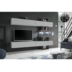 AC-DÉCO Ensemble Meuble Tv Mural Tokio - L 250 X P 35 X H 180 Cm - Blanc pas cher