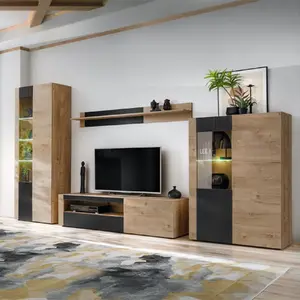 Comparateur de prix : Ensemble meuble tv rainuré aron 320cm naturel & noir