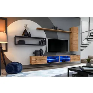 Comparateur de prix : AC-DÉCO Ensemble Meuble Tv Mural Switch Met Iv - L 300 X P 40 X H 170 Cm - Marron