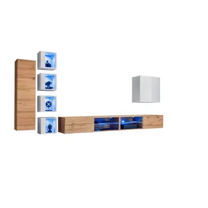 Paris Prix Ensemble Meuble TV "Switch XXVI" 320cm Naturel & Blanc pas cher