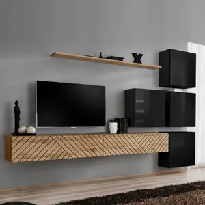 Comparateur de prix : Paris Prix Ensemble Meuble TV "Switch Lamel IX" 310cm Naturel & Noir