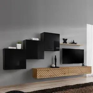 Paris Prix Ensemble Meuble TV "Switch Lamel X" 330cm Naturel & Noir
