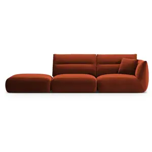 Canapé modulable gauche 4 places en velours auburn pas cher