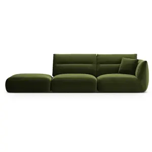 Canapé modulable gauche 4 places en velours vert de l'arméeVendu parrue-du-commerce