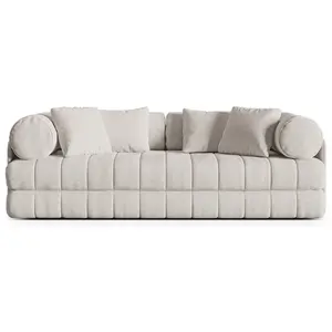 Canapé convertible 3 places en bouclé beige clair pas cher