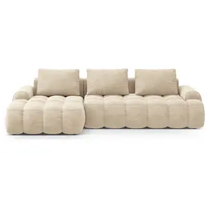 Canpé-lit d'angle gauche 3 places avec coffre en velours beige clair pas cher