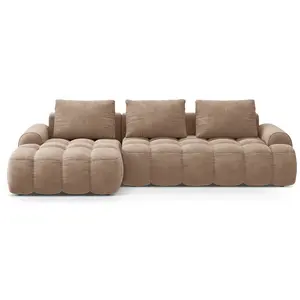 Canpé-lit d'angle gauche 3 places avec coffre en velours beige foncé