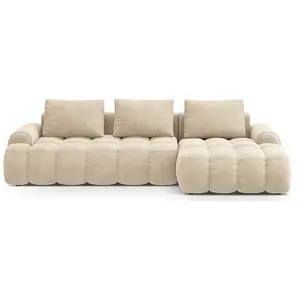 Canpé-lit d'angle droit 3 places avec coffre en velours beige clair